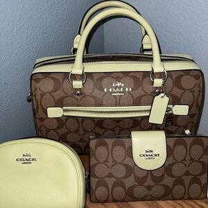 Coach Tan and Cream Rowan Satchel Set